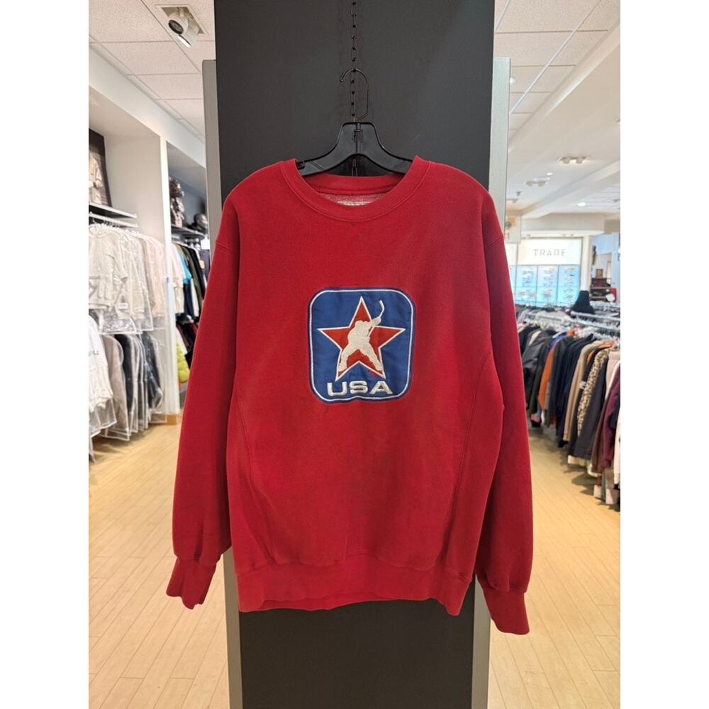 Y2K Steve & Barry's Vintage USA Hockey Olympics Crewneck Sweatshirt Red